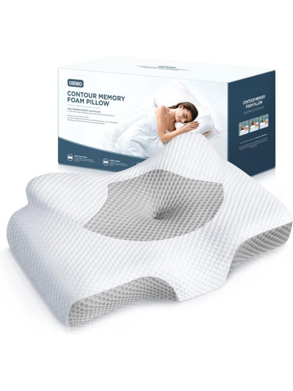 Adjustable Memory Foam Cervical Pillow for Neck Pain Relief, Cooling Case, Side